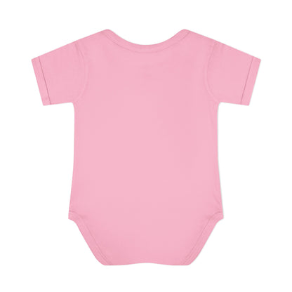 Pink Pretty as a Peach baby bodysuit, plain back view.