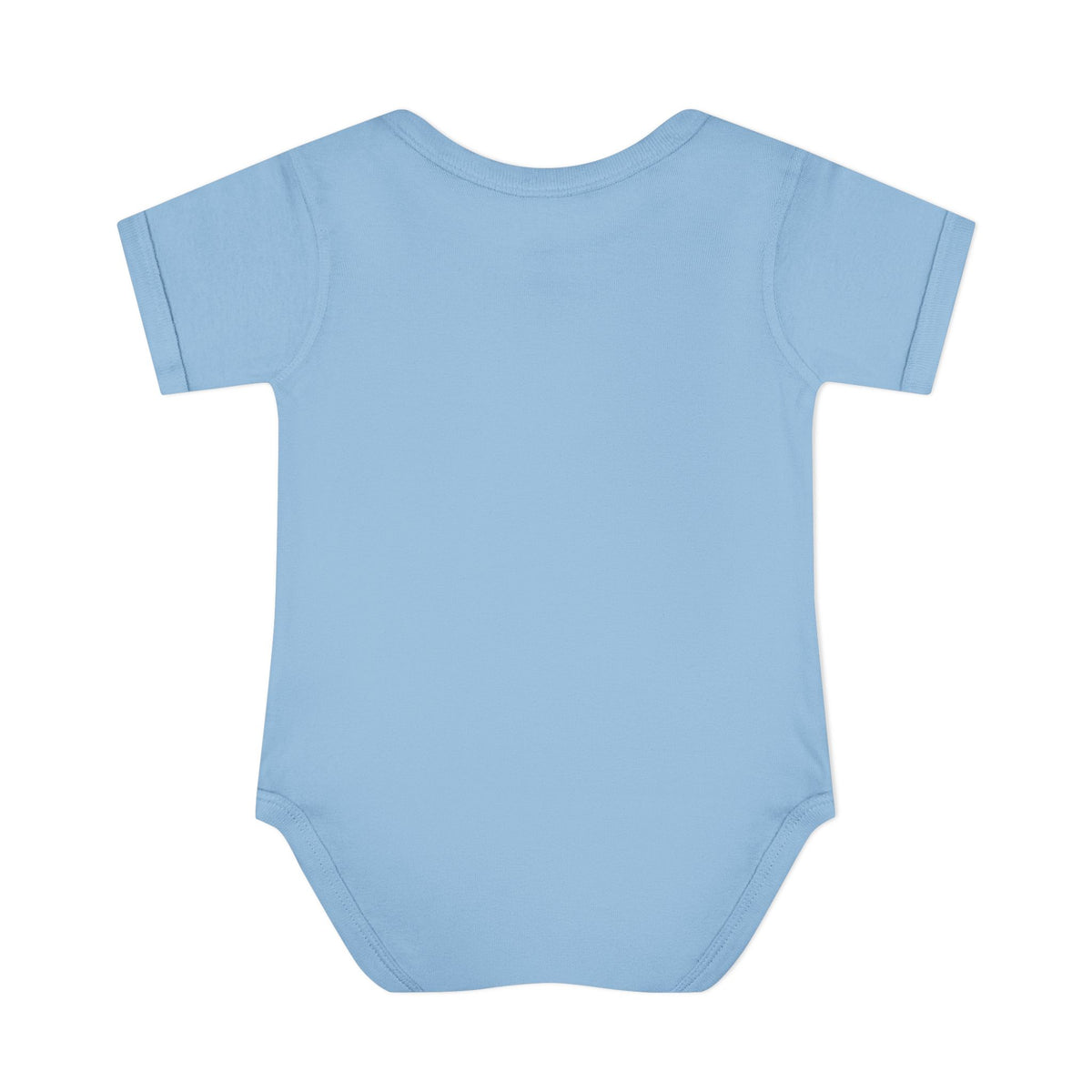 Light Blue Pretty as a Peach baby bodysuit, plain back view.