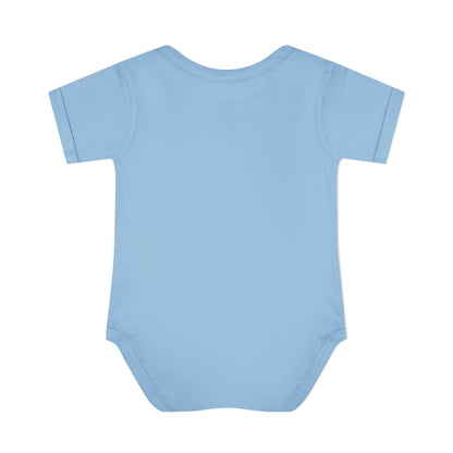 Light Blue Pretty as a Peach baby bodysuit, plain back view.