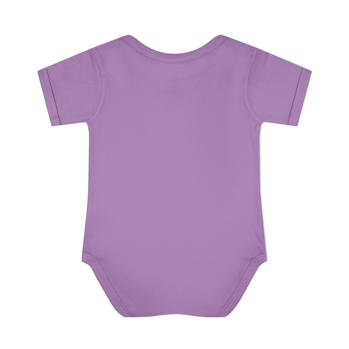 Lavender Pretty as a Peach baby bodysuit, plain back view.