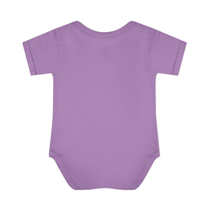 Lavender Pretty as a Peach baby bodysuit, plain back view.