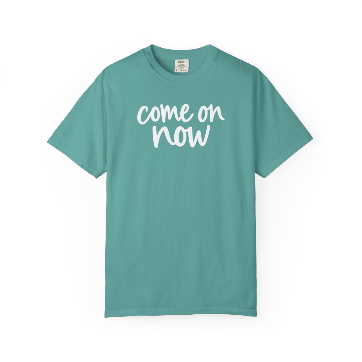 Seafoam Come On Now garment-dyed adult T-shirt, front product mockup.