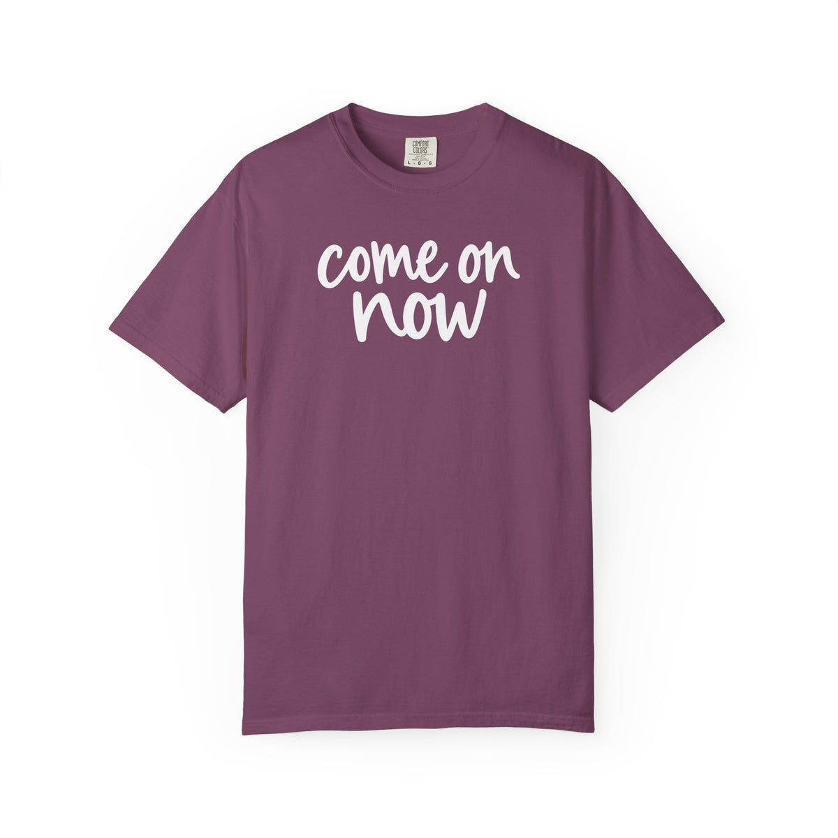 Berry Come On Now garment-dyed adult T-shirt, front product mockup.
