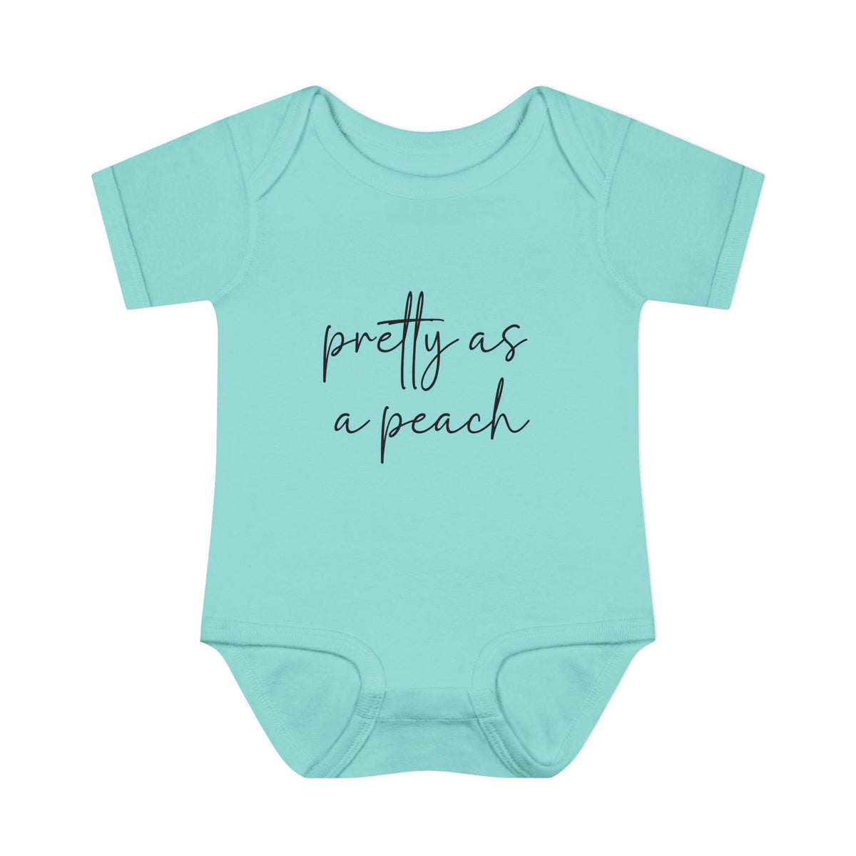 Chill Pretty as a Peach baby bodysuit, front product mockup showing the script design.