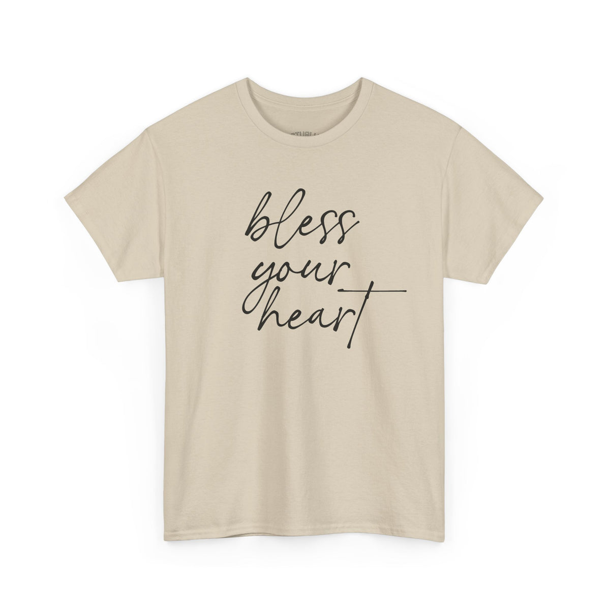 Sand Bless Your Heart T-shirt with black script print on a white background.